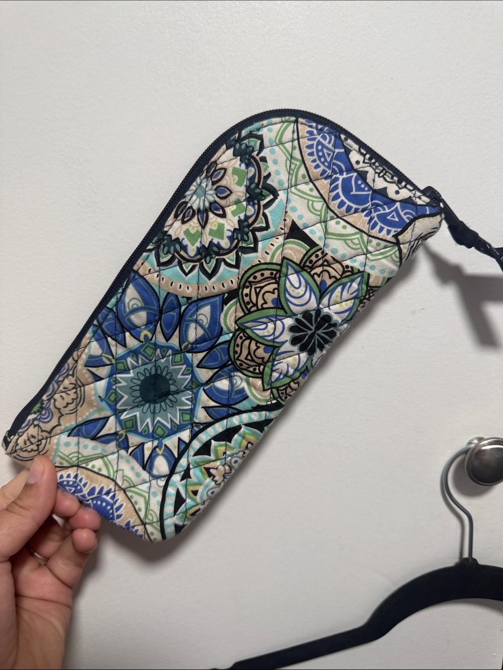 Vera Bradley Blue Green Tan Quilted Floral Pencil Case